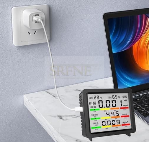 5 in 1 CO2 Monitor,Volatile Organic Compound Monitor,Carbon Monoxide Monitor with Temperature and Humidity Sensor,Portable Gas Monitor