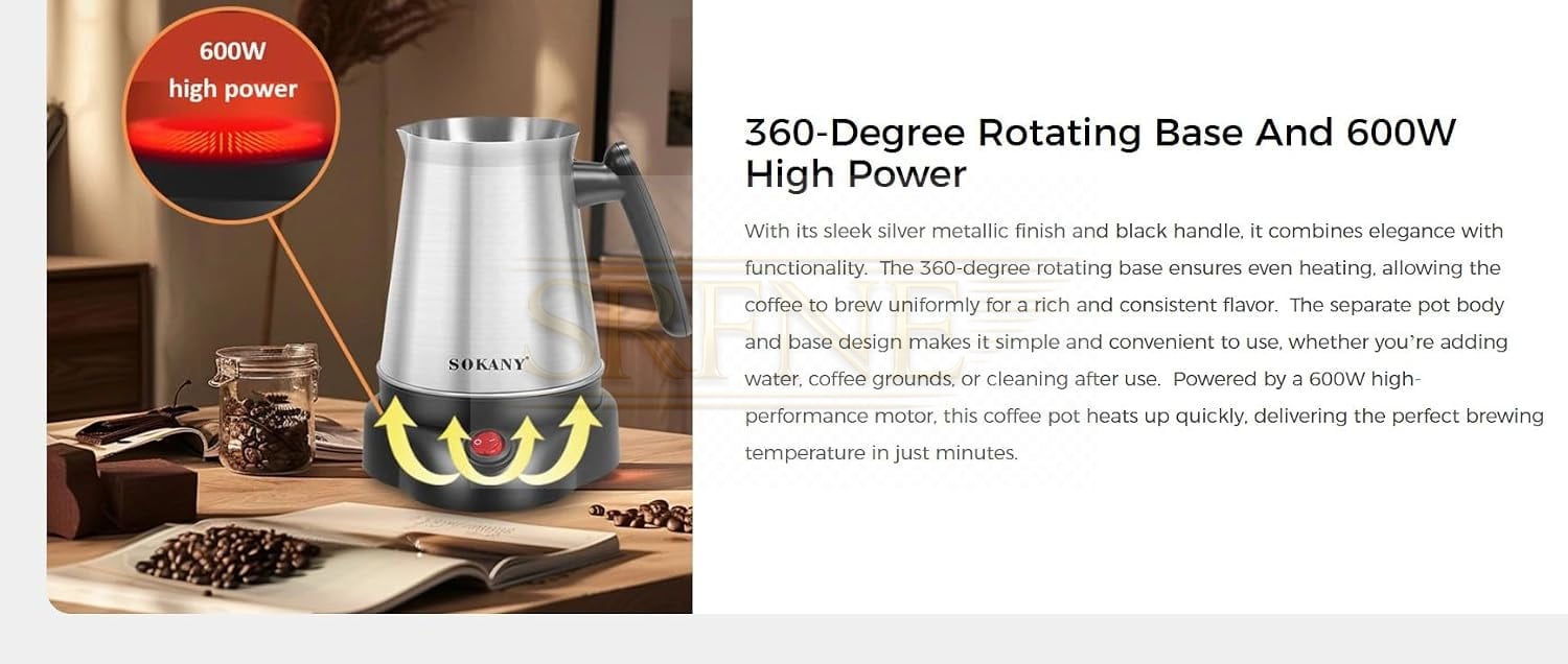 SOKANY SK-214 500ml Stainless Steel Coffee Machine Greek Turkish Coffee Maker Portable Waterproof Electric Hot Boiled Pot Home (Assorted Colors)