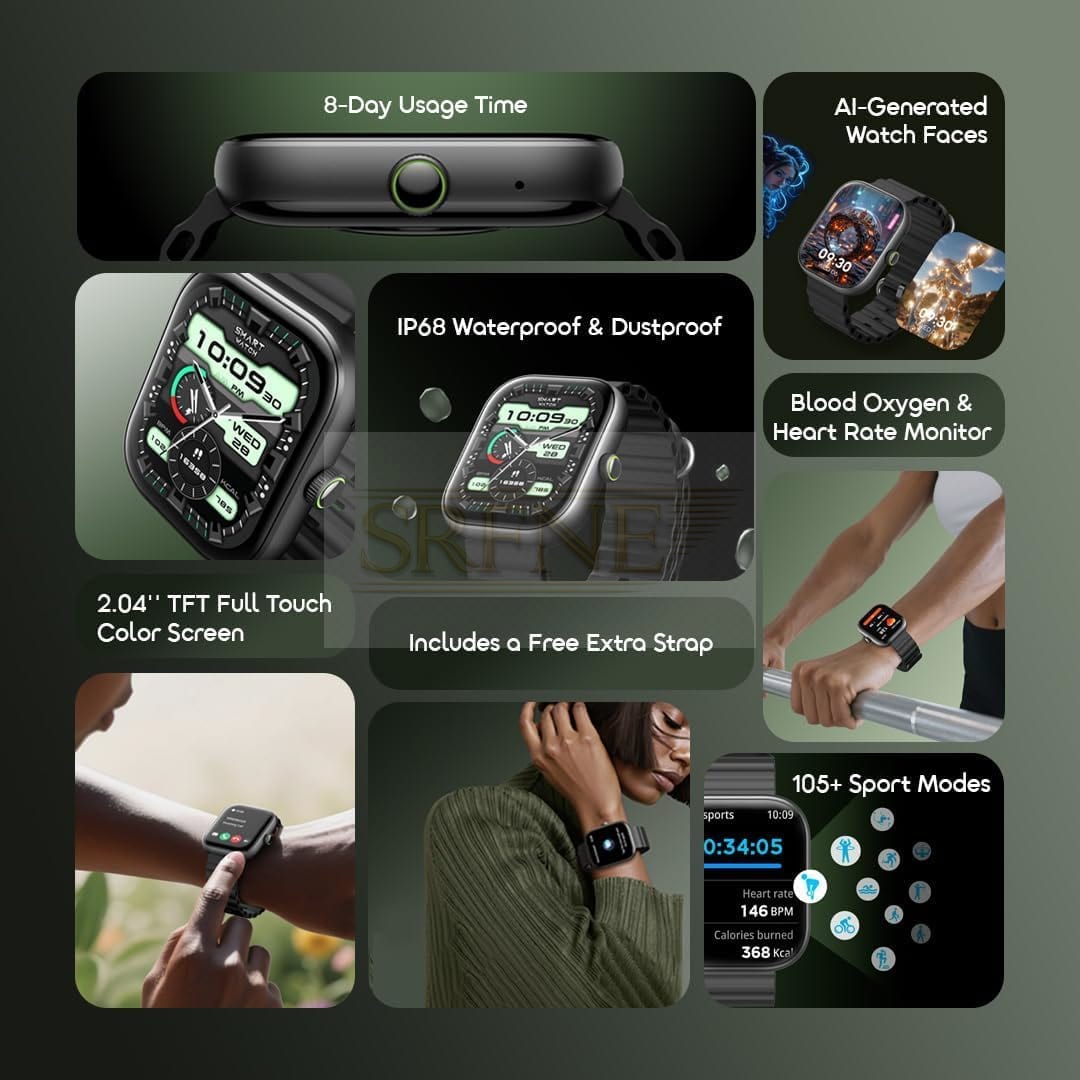 Oraimo Watch 6 OSW-807, 2.04 HD Display, Bluetooth 5.3 Calling – Black