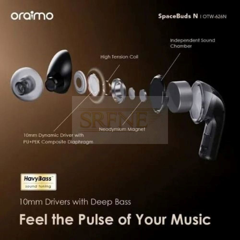 oraimo SpaceBuds N OTW-626N, 4 Mics with Advanced ANC, Bluetooth V5.4