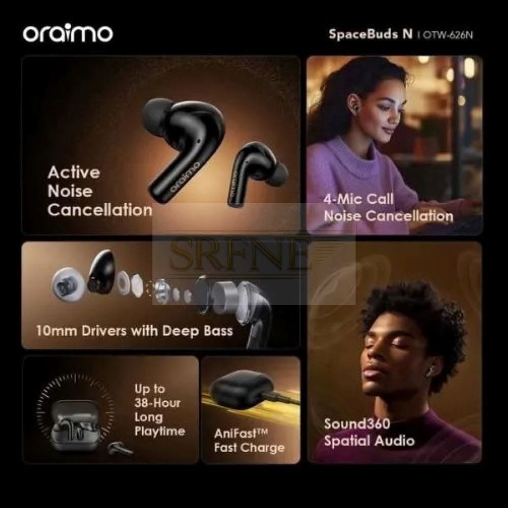 oraimo SpaceBuds N OTW-626N, 4 Mics with Advanced ANC, Bluetooth V5.4