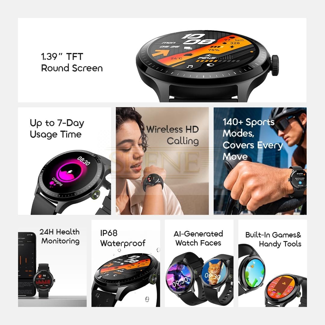 Oraimo Watch 6RN OSW-825N, 1.39 TFT Display, Bluetooth Calling – Black