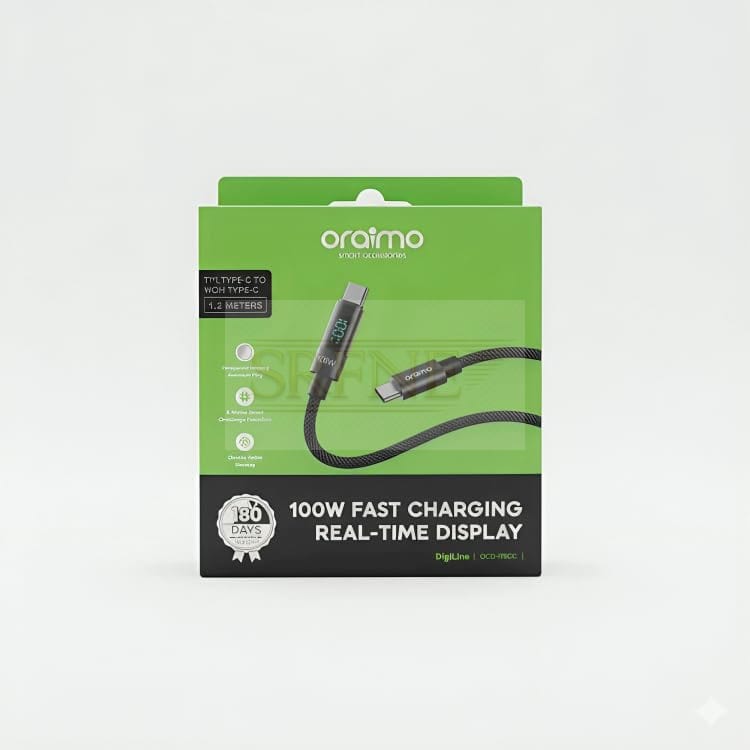 Oraimo OCD-175CC USB-C to USB-C Cable, 100W Fast Charging, 1.2M – Black