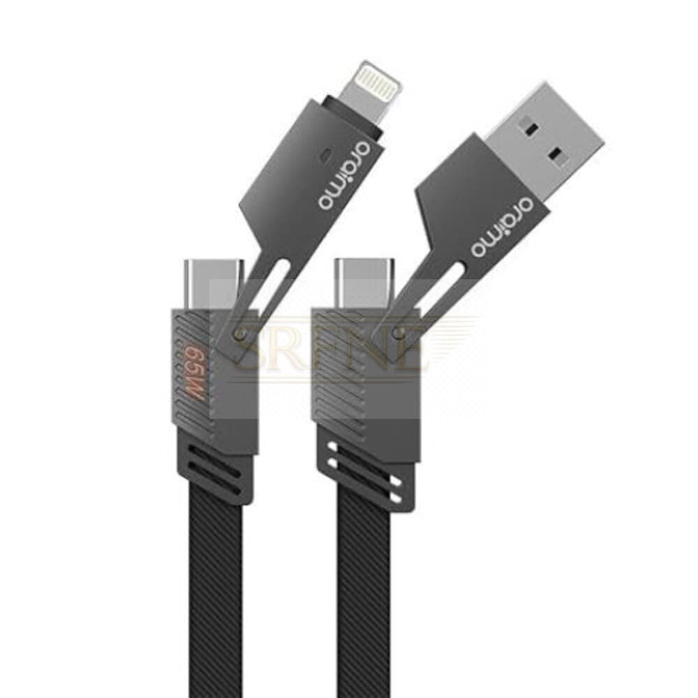 Oraimo OCD-155 4-in-1 Charging Cable, 65W PD, 480Mbps, 1M – BlackGrey