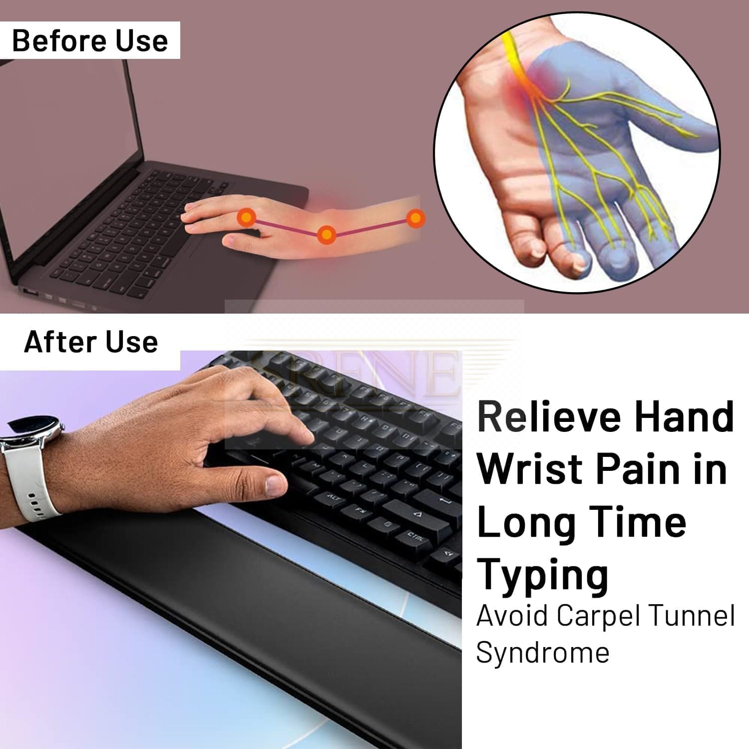KR3023D Ergonomic Keyboard Wrist Rest Pad – PU Leather Memory Foam Wrist Support with Anti-Slip Base, Water Resistant Wrist Cushion for Gaming, Office & Typing – Full Size 40CM