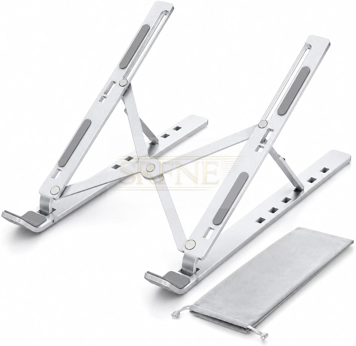 Laptop Stand, Foldable Aluminum Notebook Holder with 7 Adjustable Angles, Portable Ergonomic Desk Riser for Laptops and Tablets, Anti-Slip Design, Silver