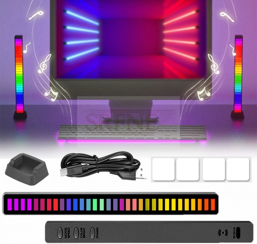 HAIDOLIANG 2 Pack Music Rhythm Light, Creative Colorful LED Ambient Light, RGB Sound Control Atmosphere Light, Ambient Strip Decor Light for Room Desk PC Car DJ Gaming (Black – 32 Beads -No Battery)