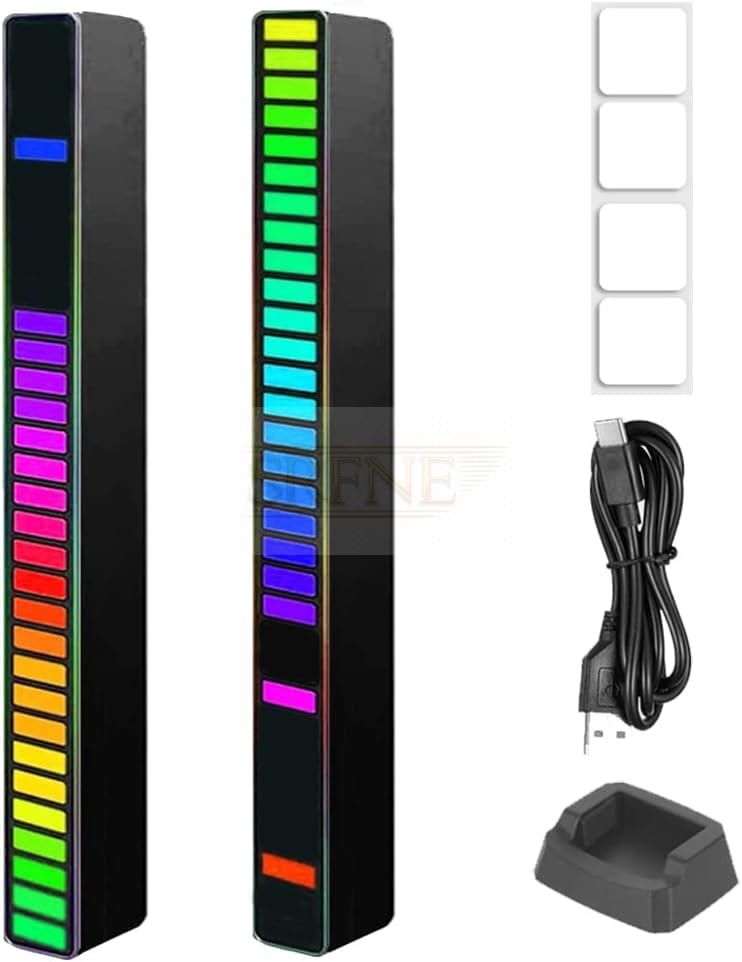 HAIDOLIANG 2 Pack Music Rhythm Light, Creative Colorful LED Ambient Light, RGB Sound Control Atmosphere Light, Ambient Strip Decor Light for Room Desk PC Car DJ Gaming (Black – 32 Beads -No Battery)