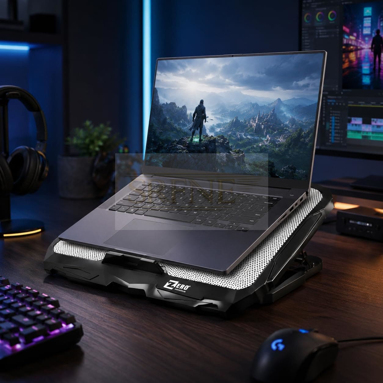Laptop Cooling Pad with 4 Quiet Fans, USB-Powered Notebook Cooler Stand with LED Light, 7-Level Adjustable Height and Dual USB Ports for Gaming, Study and Office, ZR750, White