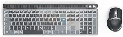 Hama WKM-750 Wireless Keyboard Mouse Set (Multi Device 1 x Radio, 2 x Bluetooth for PC, Laptop, Tablet, Silent Keyboard LED, Adjustable Writing Angle, FN-Lock, QWERTZ DE, Ergonomic Silent Mouse