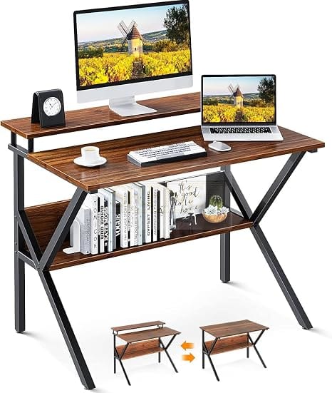 Modern Computer Desk with Monitor Shelf & Storage – Sturdy Writing Table with Bookshelf, Space-Saving Double-Layer Design, Home Office Workstation for PC, Laptop & Accessories from MA Store