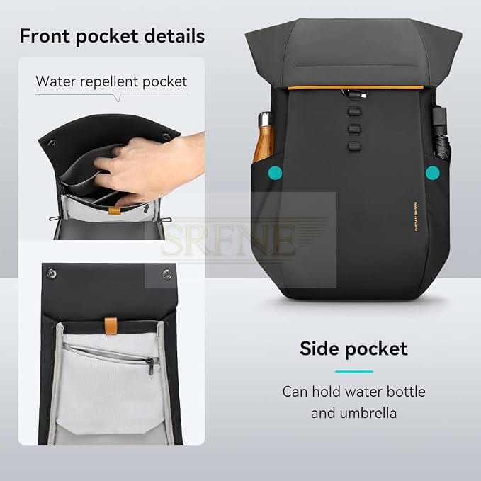 MARK RYDEN Five Types Capacity Adjustment, Casual Backpack with Top Flap, 20-24 L, [YKK Zip] Casual Travel Business Backpack, Hydrophobic Fabric, Suitable for 17 Inch Laptop Computers, black, Backpack