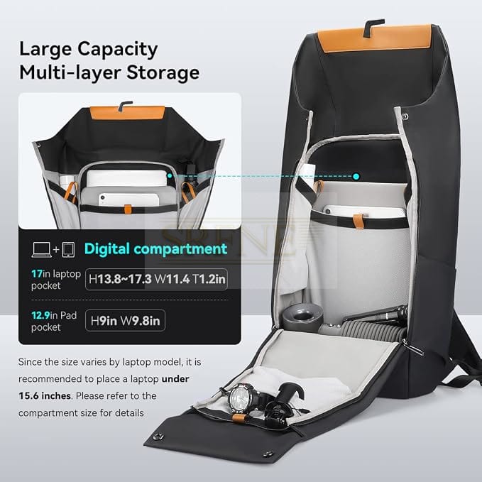 MARK RYDEN Five Types Capacity Adjustment, Casual Backpack with Top Flap, 20-24 L, [YKK Zip] Casual Travel Business Backpack, Hydrophobic Fabric, Suitable for 17 Inch Laptop Computers, black, Backpack