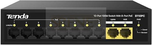 Tenda S110PC 10-Port 100M Lite PoE Switch with 8-Port PoE (Black)