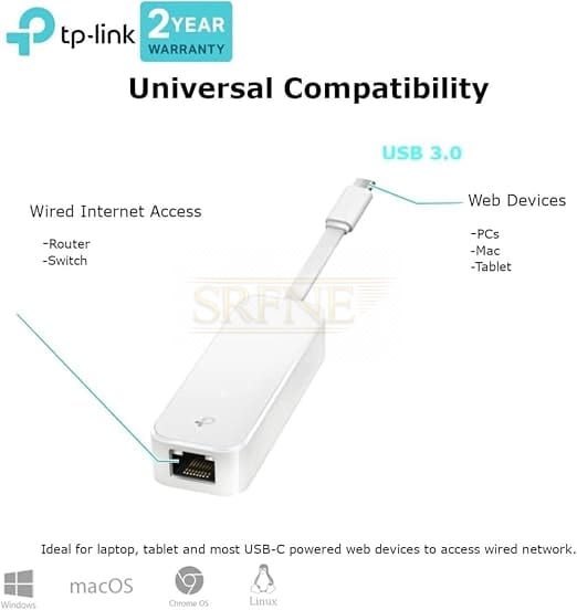 TP-Link UE300C USB Type-C to RJ45 Gigabit Ethernet Network Adapter, USB 3.0 ideal for Ultrabook, Chromebook, Laptop