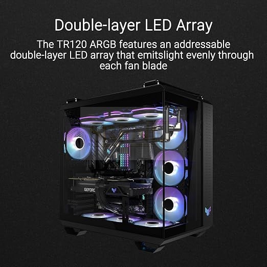 ASUS TUF Gaming TR120 ARGB Reverse Blade White Case Fan Single Pack (120 mm PWM PC Fan, 2000 rpm, 2.75 mm H2O, 76.3 CFM Airflow, 16 Individually Addressable RGB LEDs, White)