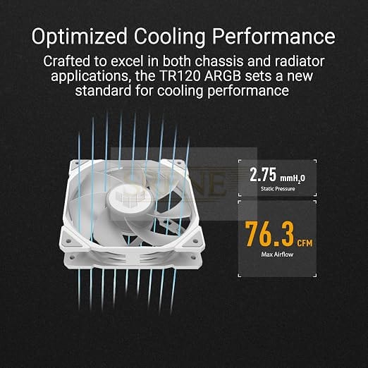 ASUS TUF Gaming TR120 ARGB Reverse Blade White Case Fan Single Pack (120 mm PWM PC Fan, 2000 rpm, 2.75 mm H2O, 76.3 CFM Airflow, 16 Individually Addressable RGB LEDs, White)