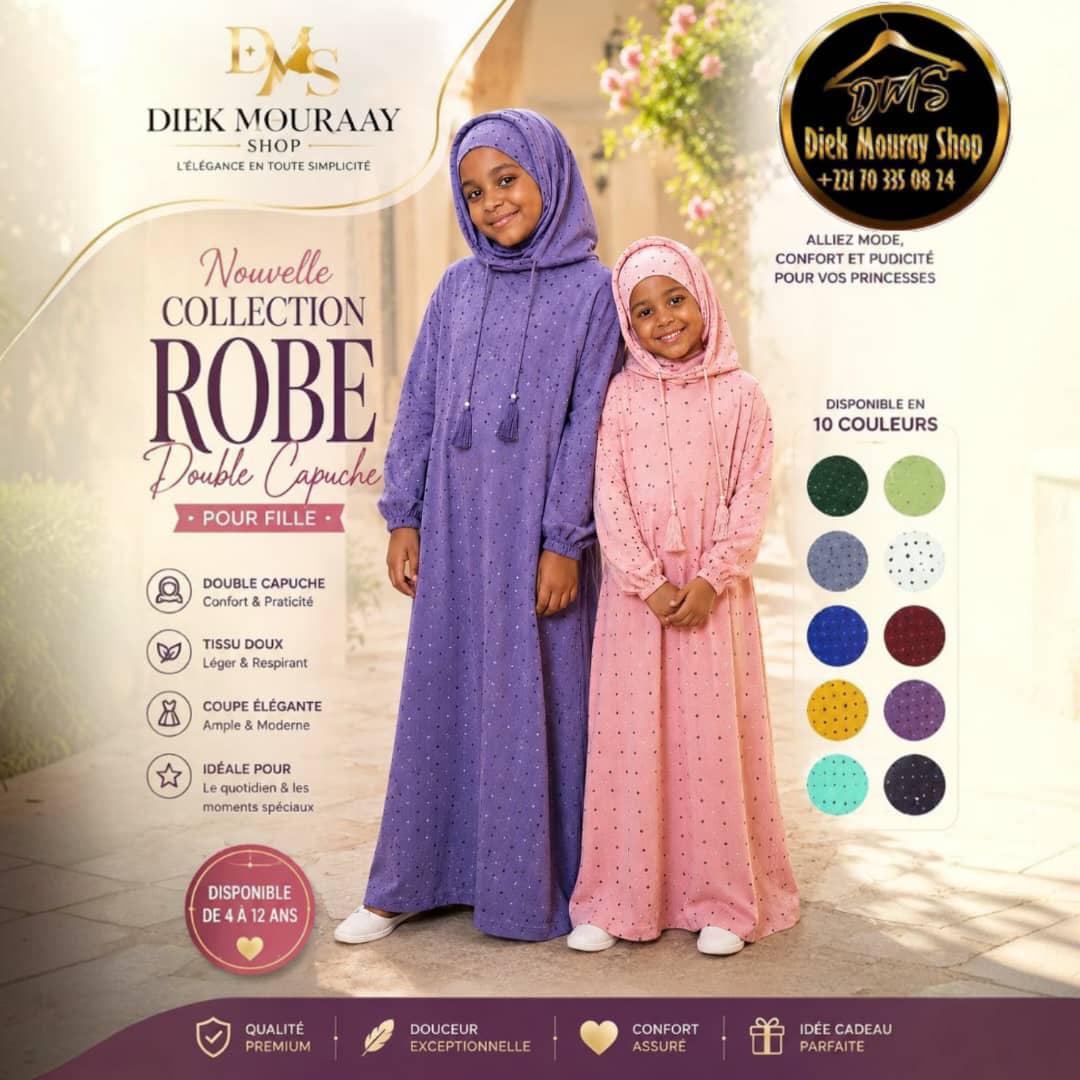 Robe double capuche pour fille de 4 à 12 ans 