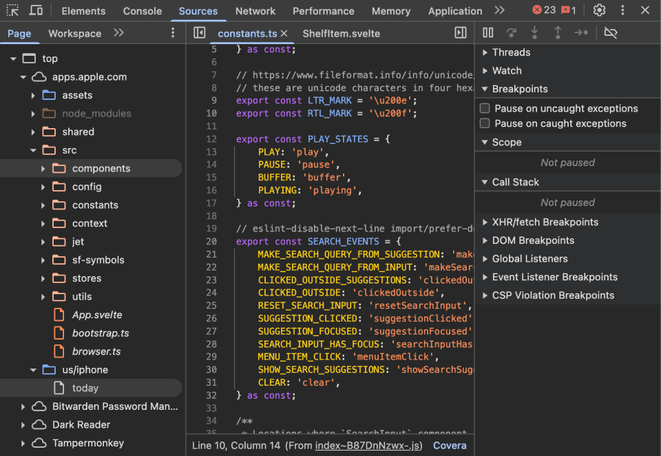 Apple released its App Store web version with source maps exposed in production.
