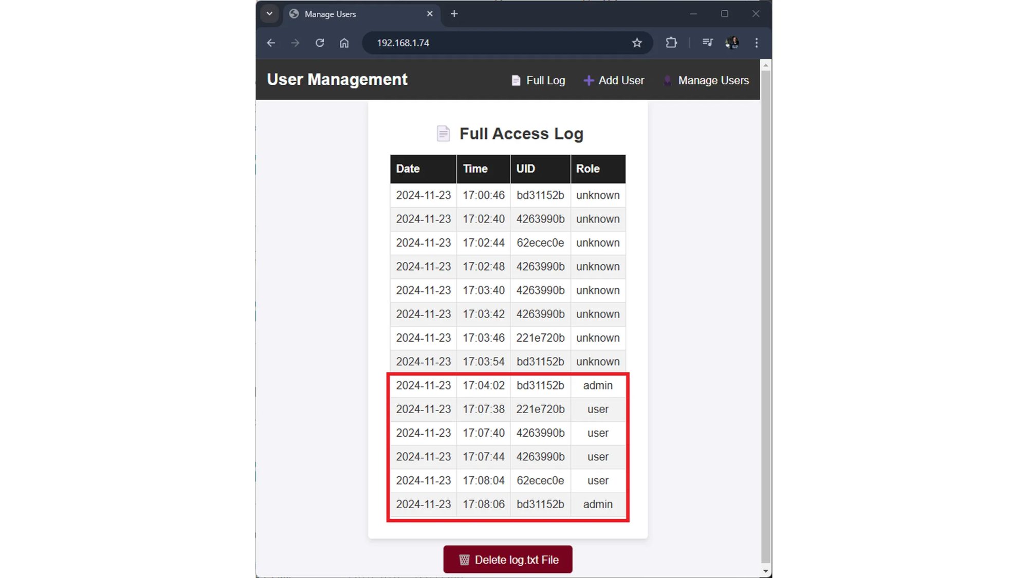 Activity logs