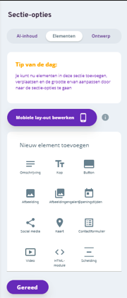 baukasten für homepage add elements