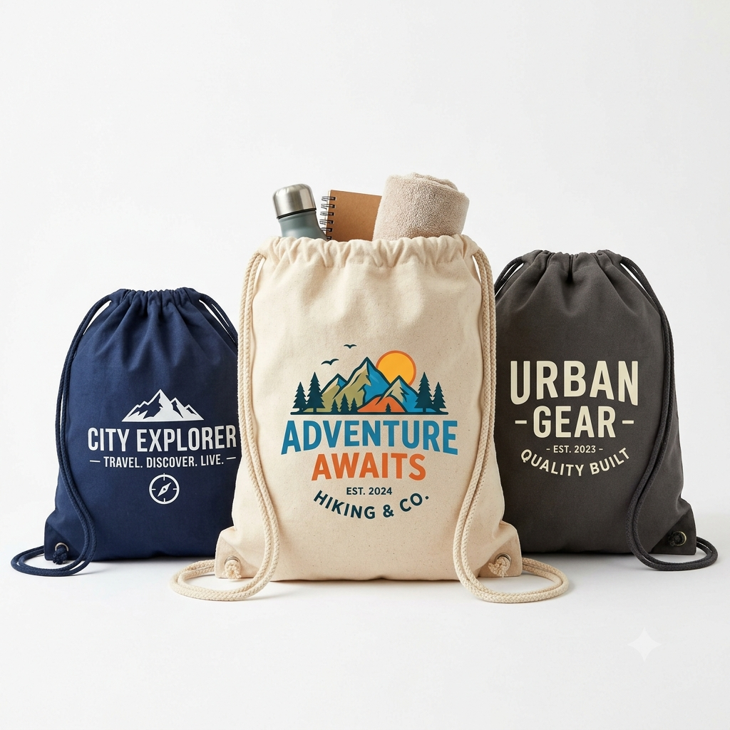 Custom Printed Cotton & Canvas Drawstring Backpacks | Personalized Gym & Event Cinch Bags