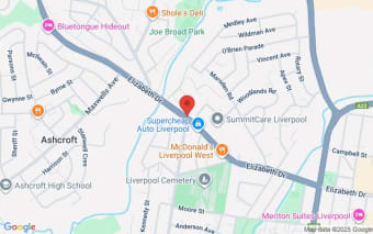 Map showing the location for 🚗 Crash Cleared: Elizabeth Drive, Liverpool Eastbound Lane Reopens