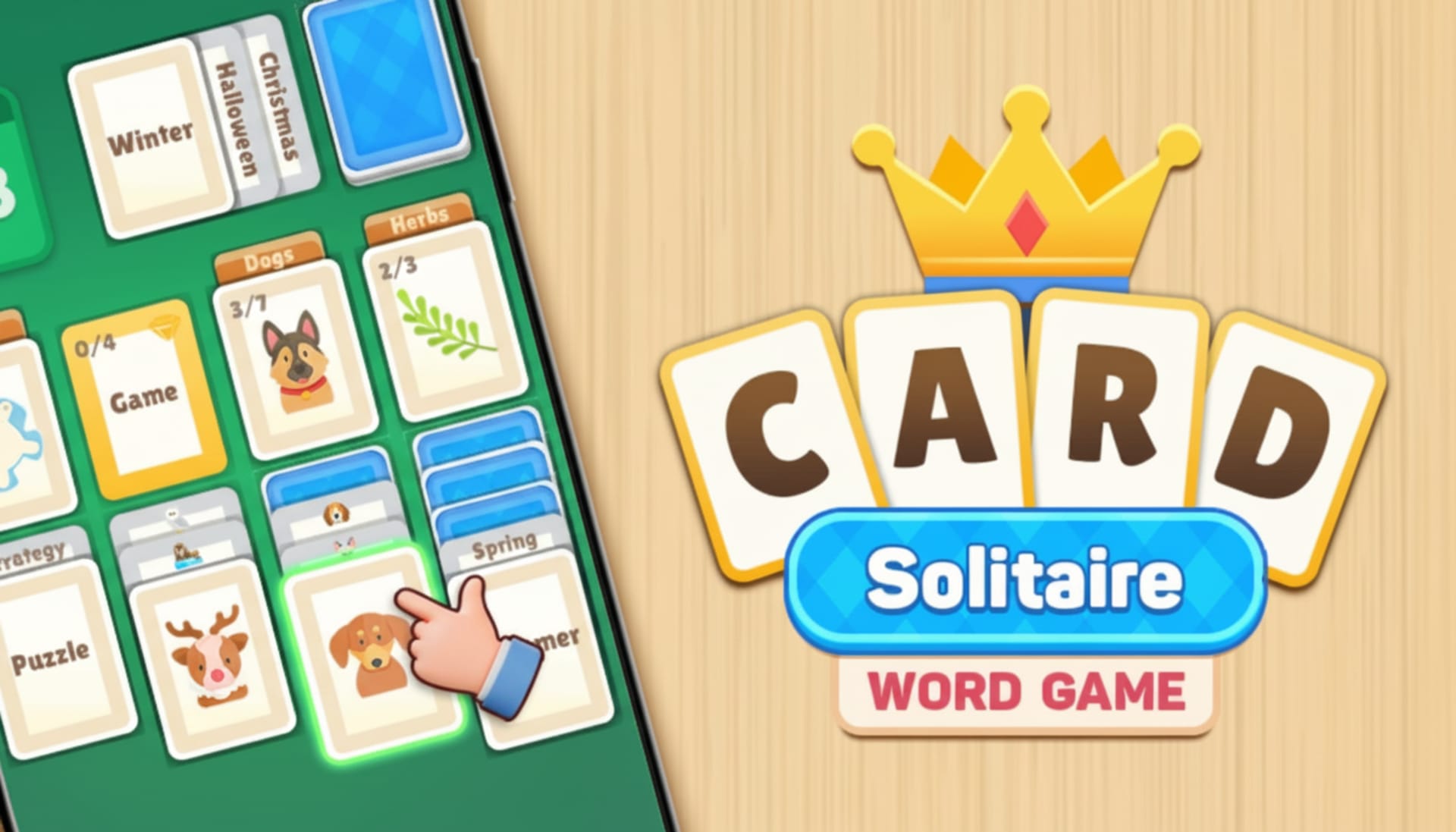 Play Card Solitaire: Word Game online free. A clever puzzle browser game challenging you to sort cards by words and pictures.