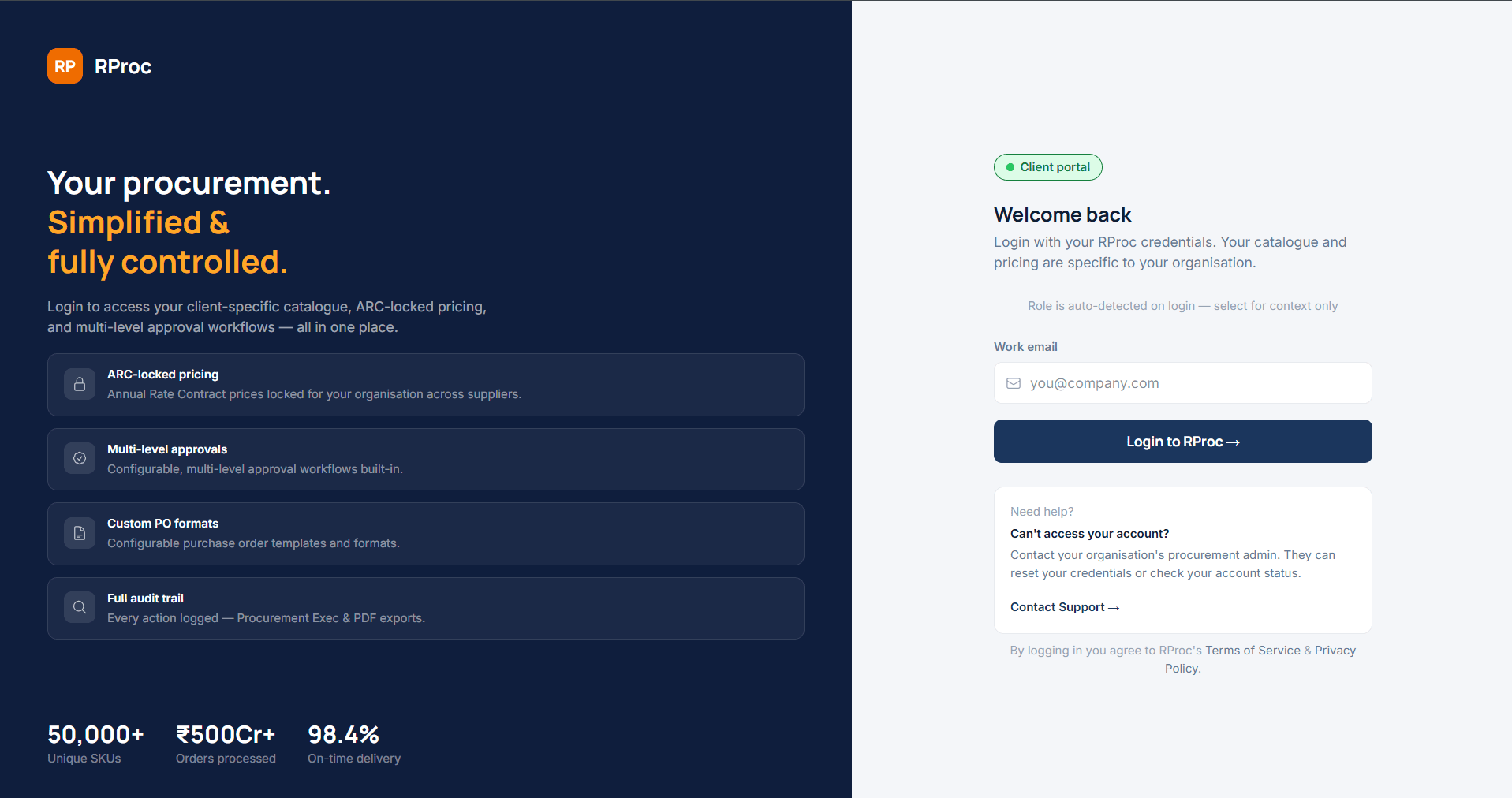 RProc client portal — procurement login