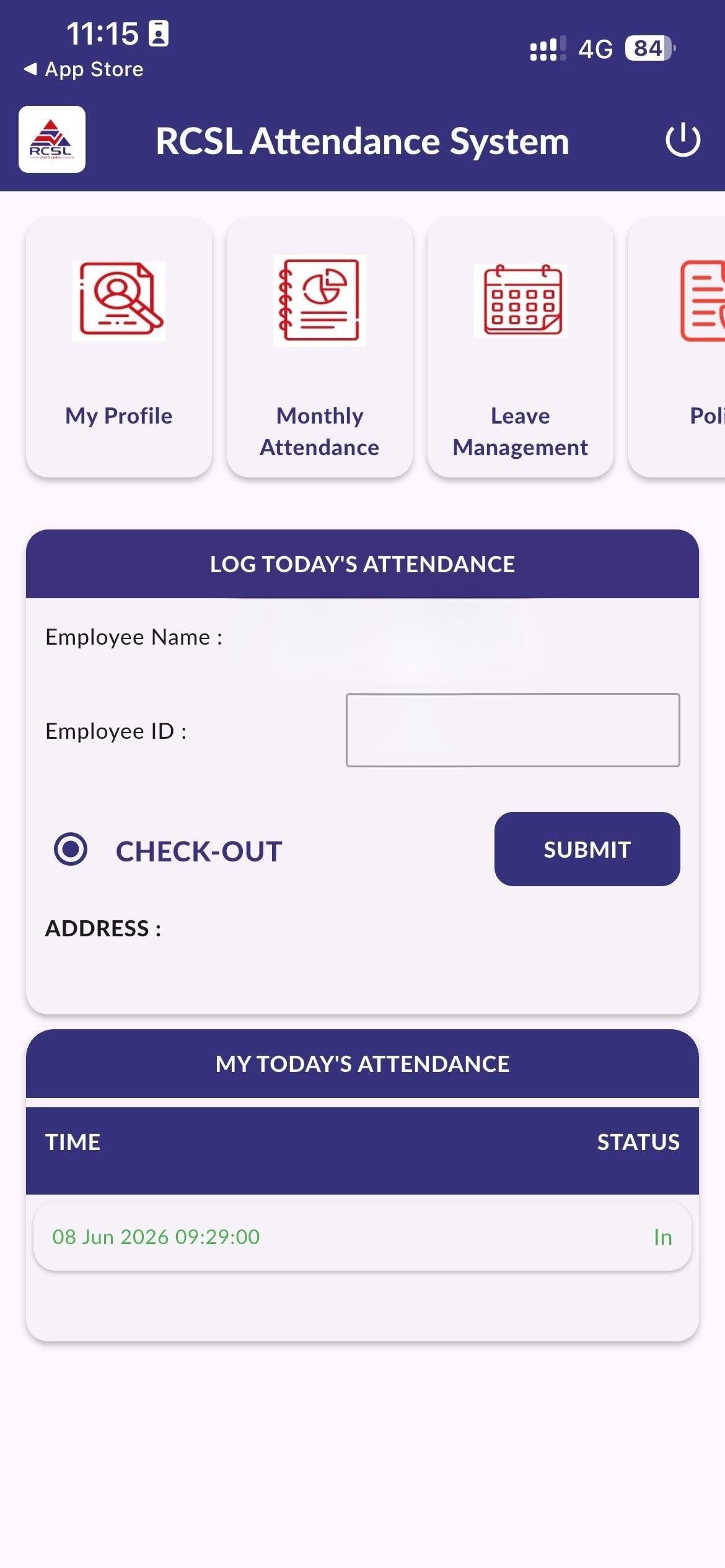 Employee Management System app — home screen