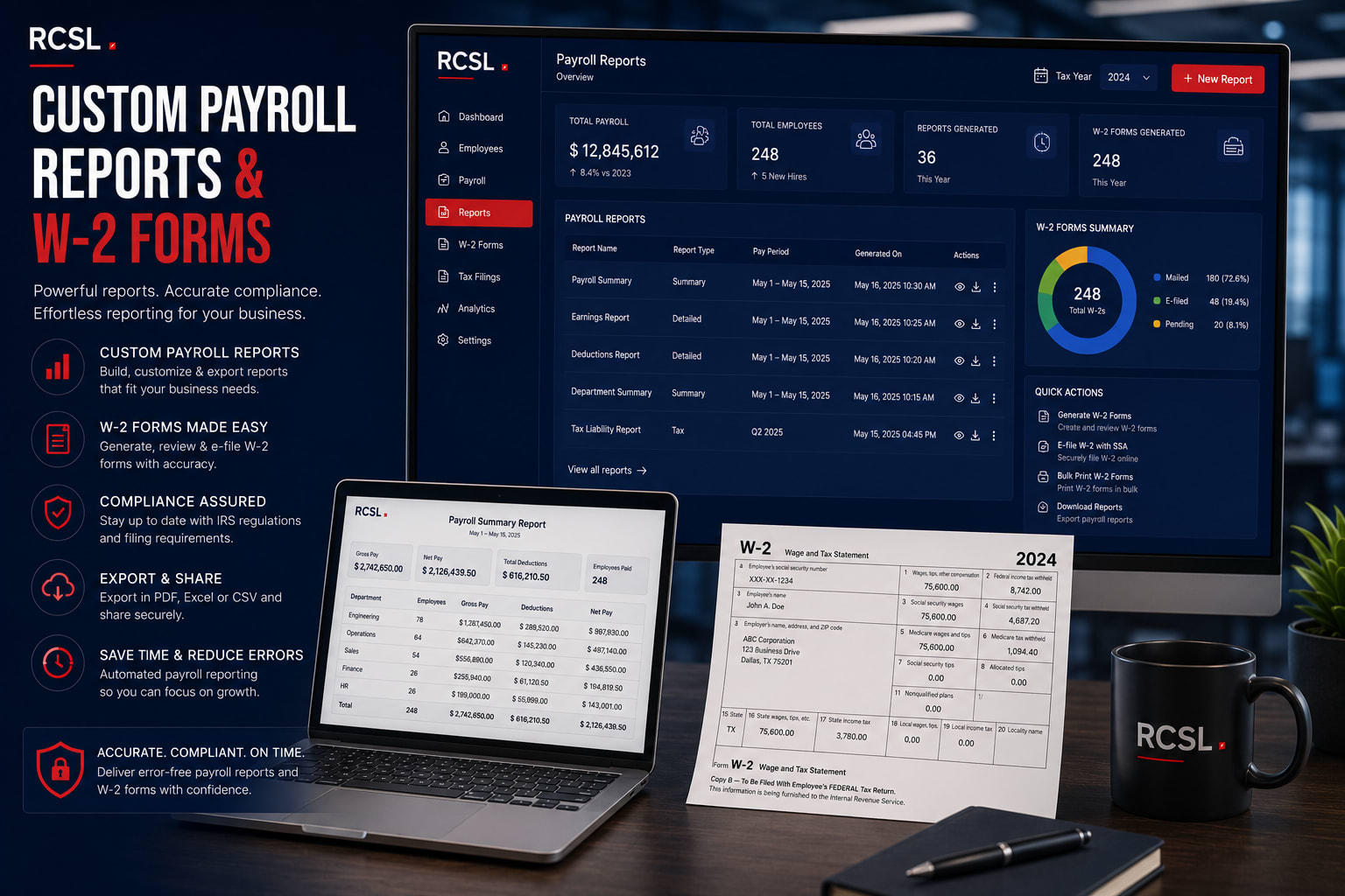 Custom Payroll Reports & W-2 Forms
