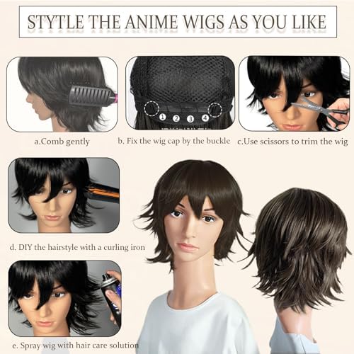 Vue 2 de Anime Perruque Noir Pour