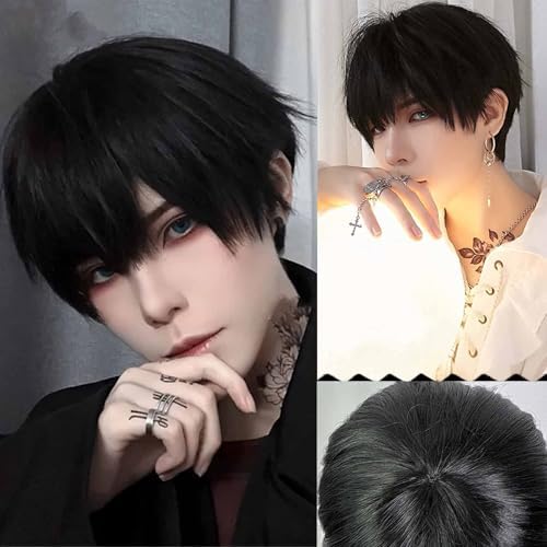 Vue 4 de Anime Perruque Noir Pour