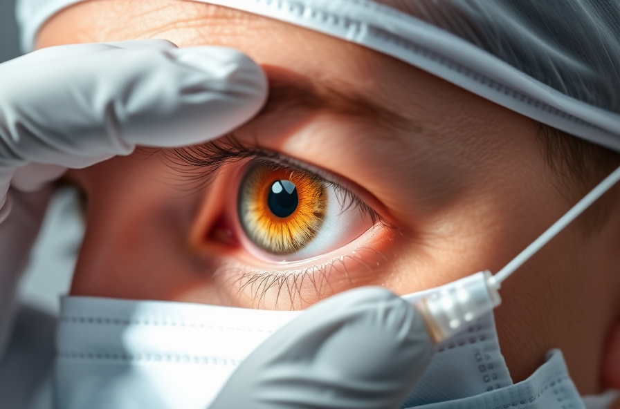 a surgeon replaces a cloudy eye lens in an operating room during cataract surgery treatment