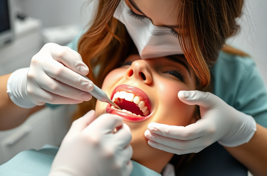 a dental hygienist performs scaling and root planing for periodontal disease treatment