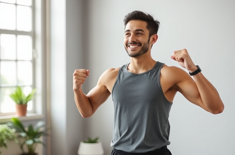 energized professional smiling after workout standing with good posture showing improved wellness
