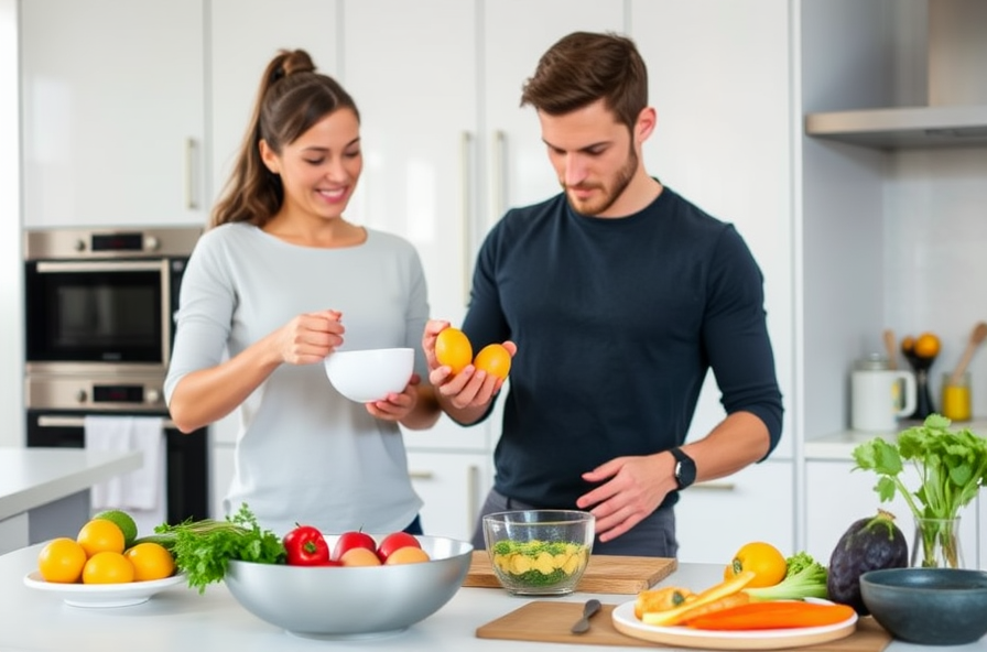person cracking eggs in bright kitchen with vegetables