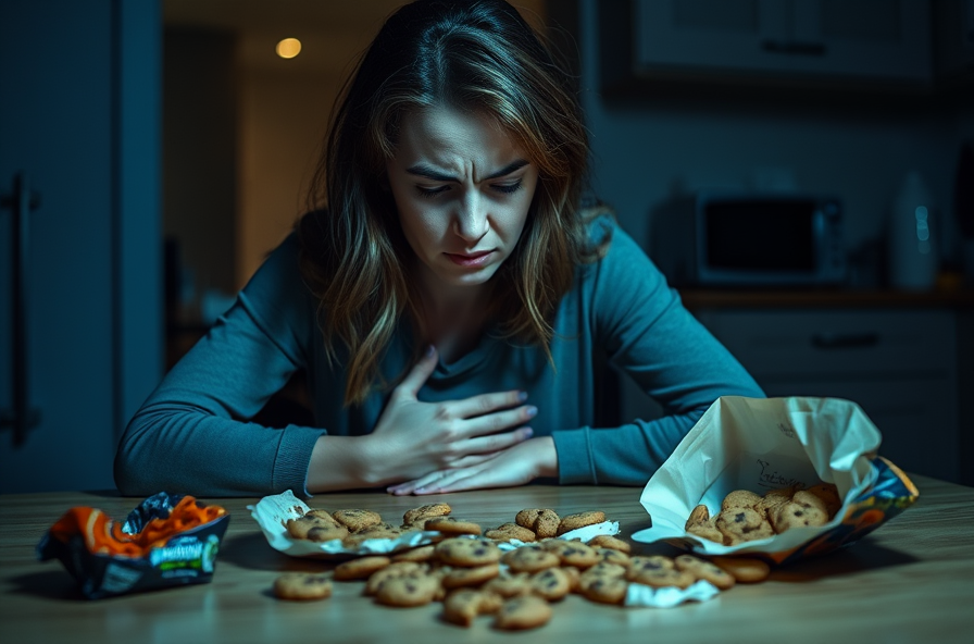 woman slouched at table with empty cookie package