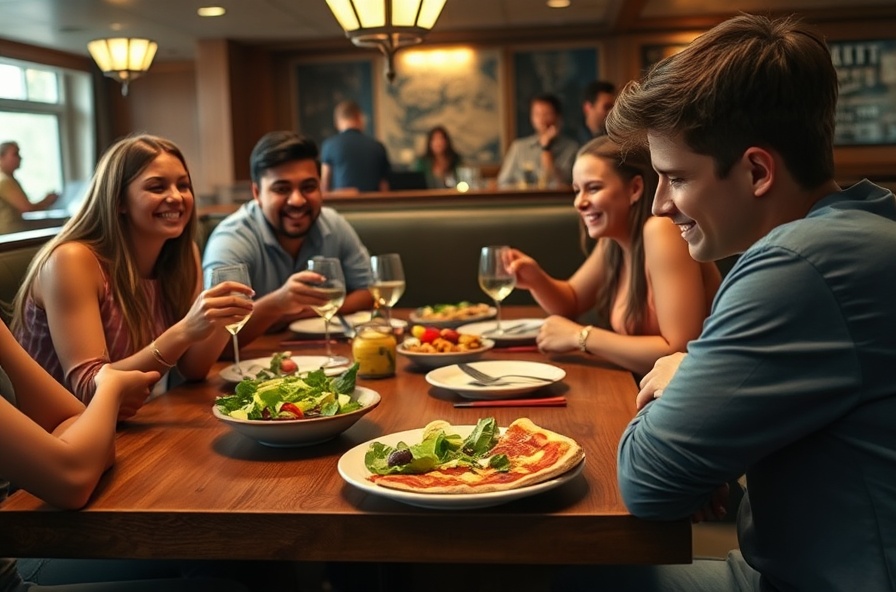 young adult looking at untouched salad while friends eat