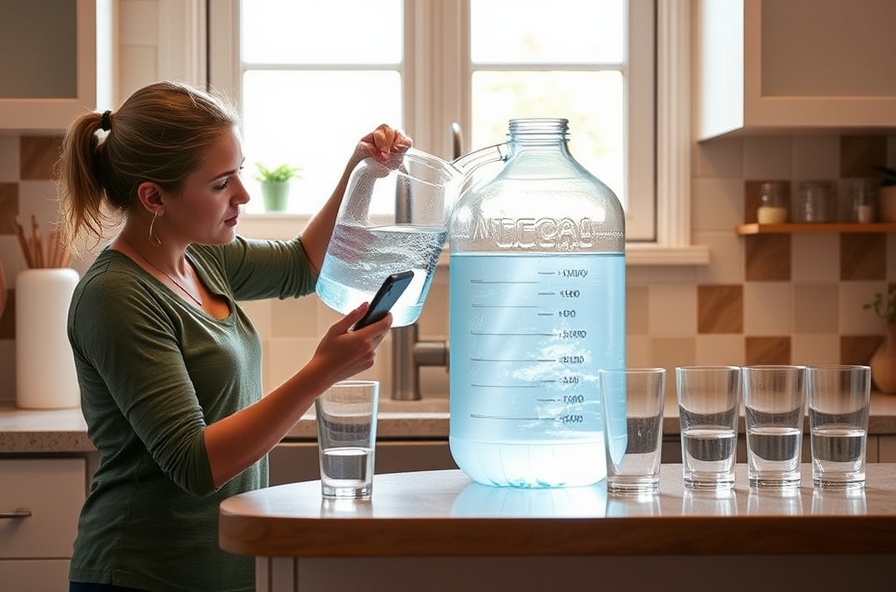 young adult refilling a large water jug at the kitchen sink
