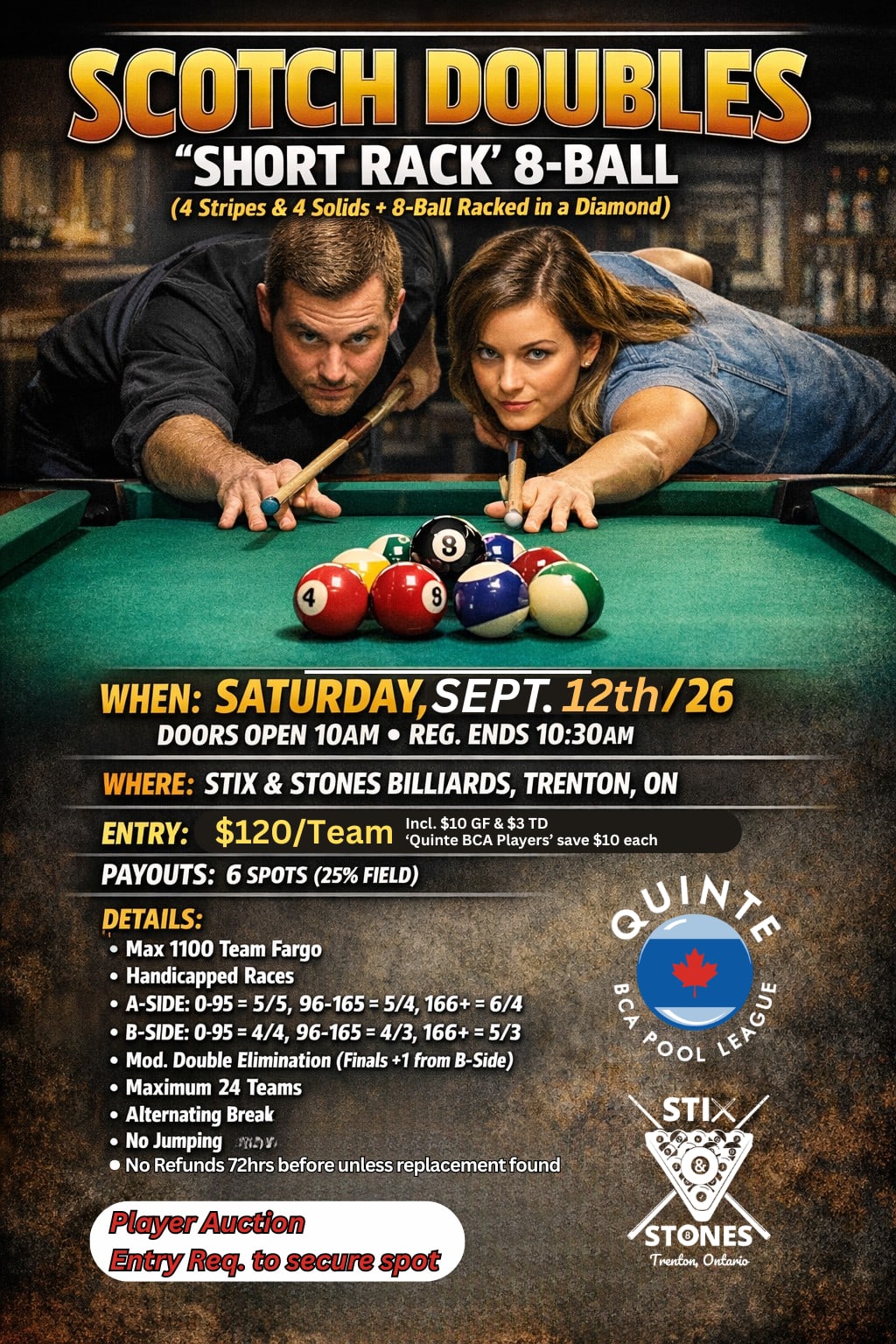 Scotch Doubles 8-Ball Short Rack tournament flyer