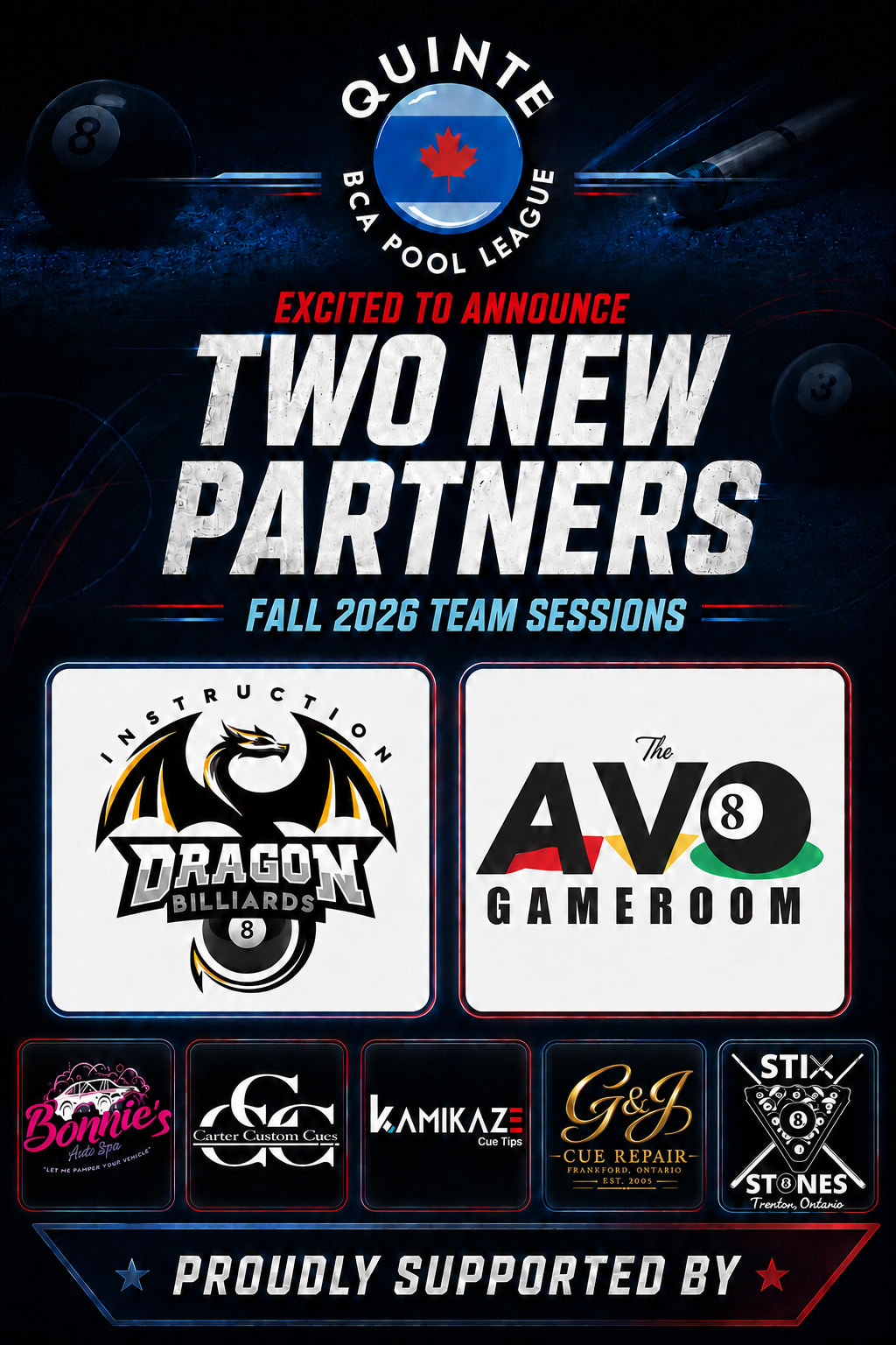 New league partners - Dragon Billiards Instruction & AVO Gameroom