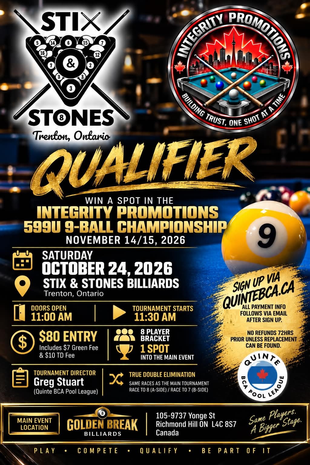 QUALIFIER: 'The Golden 9 599U 9-Ball Championship' tournament flyer