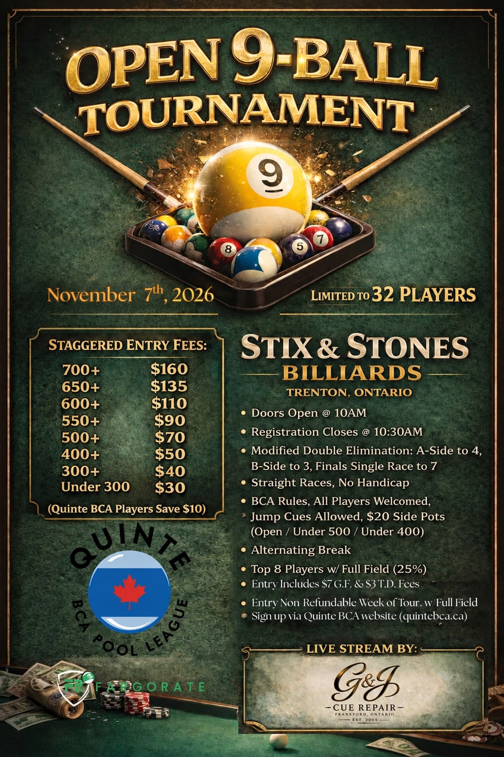 Open 9-Ball Tournament tournament flyer