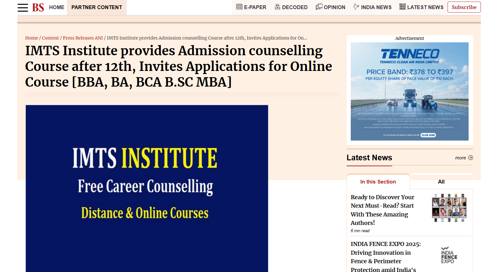 IMTS Institute provides admission counselling and invites applications for online courses
