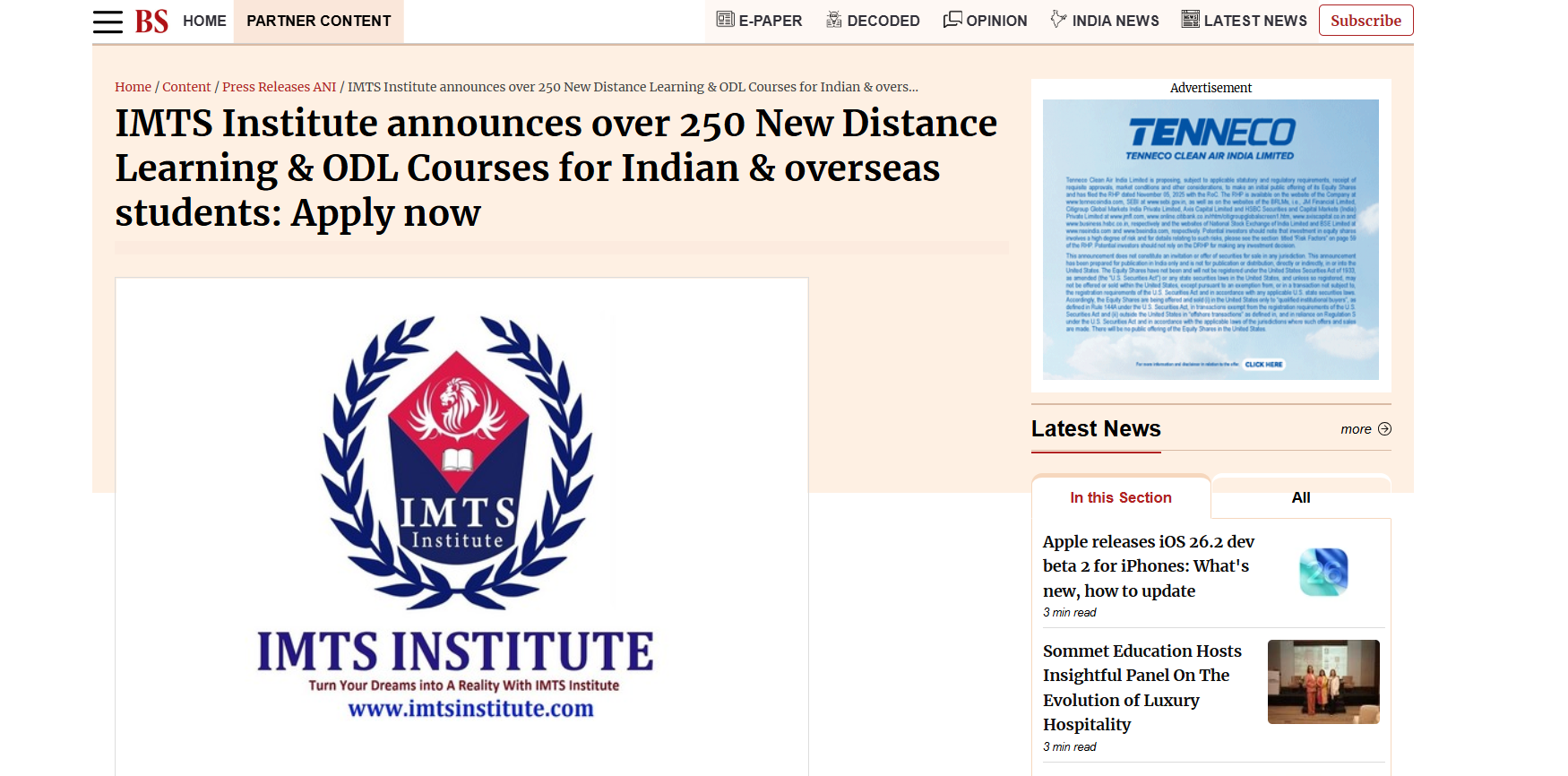 IMTS Institute announces over 250 new ODL courses for Indian & overseas students