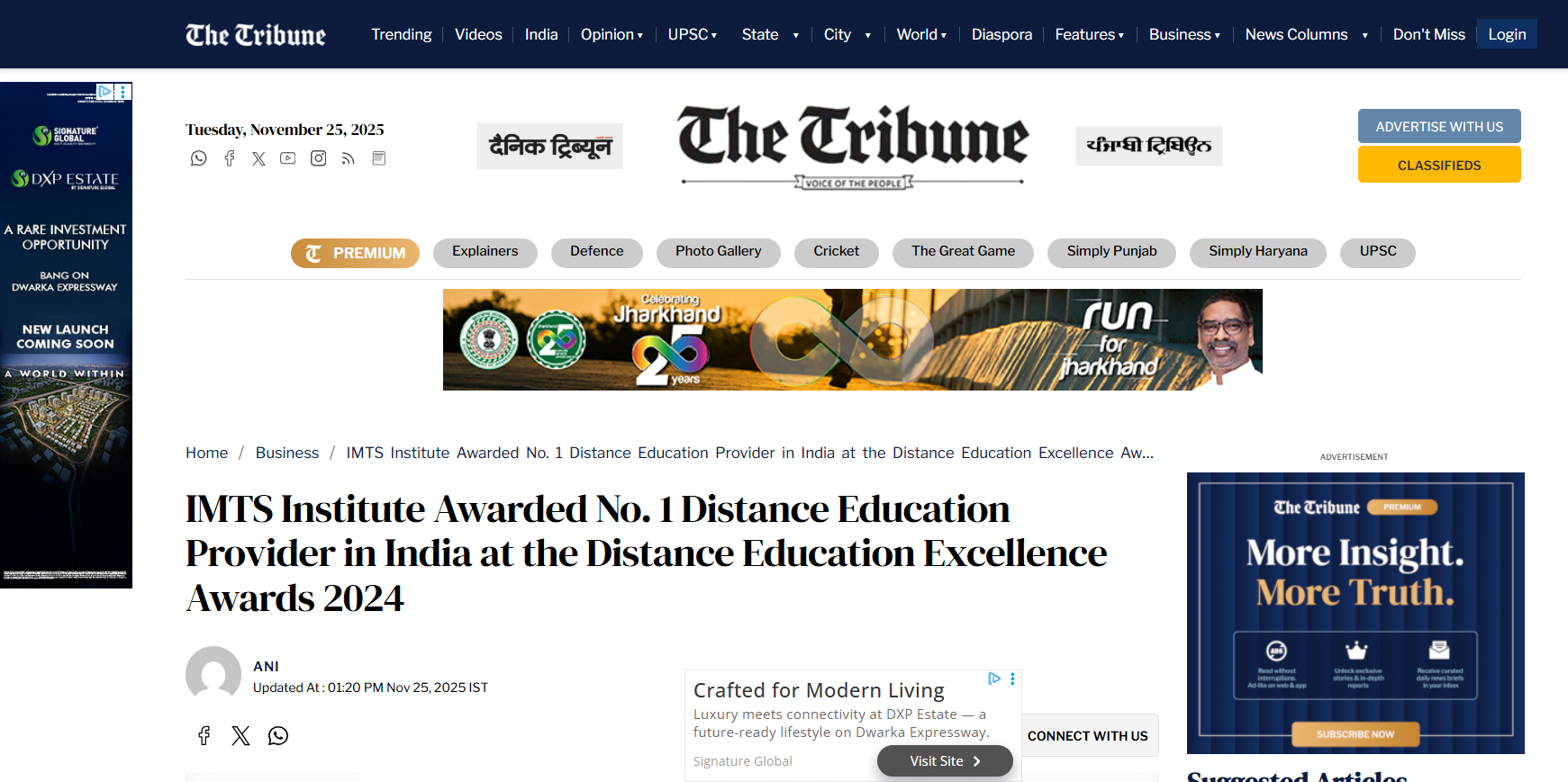 IMTS Institute Awarded No. 1 Distance Education Provider in India at the Distance Education Excellence Awards 2024