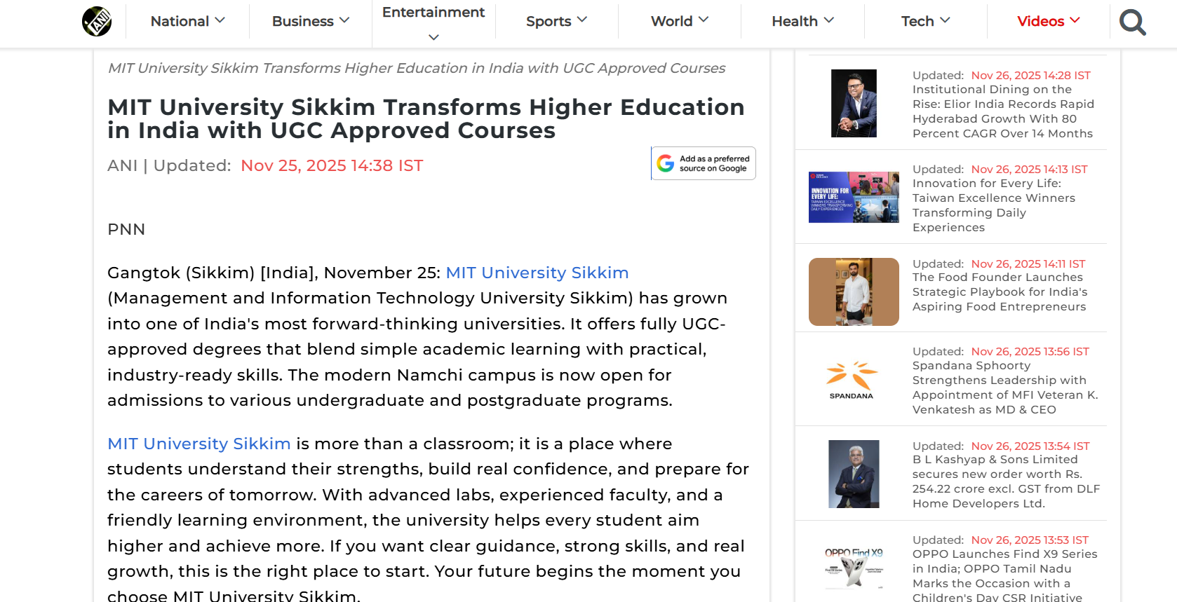 MIT University Sikkim Transforms Higher Education in India with UGC-Approved Courses