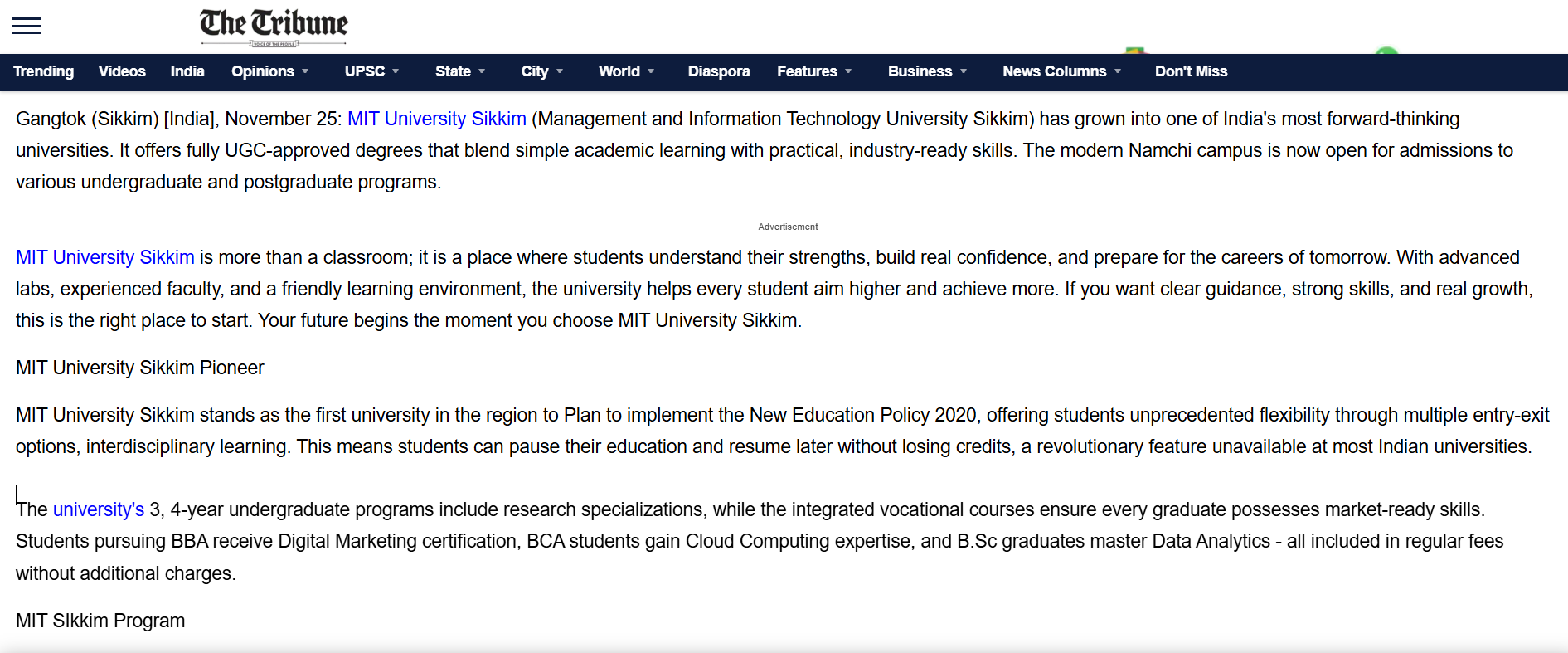 MIT University Sikkim Transforms Higher Education in India with UGC-Approved Courses