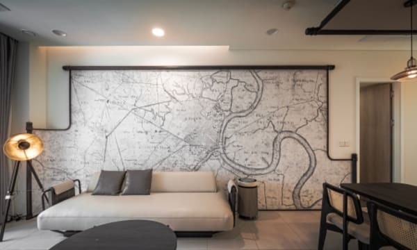 Căn hộ 96 m2 dùng bản đồ Sài Gòn xưa làm tâm điểm thiết kế